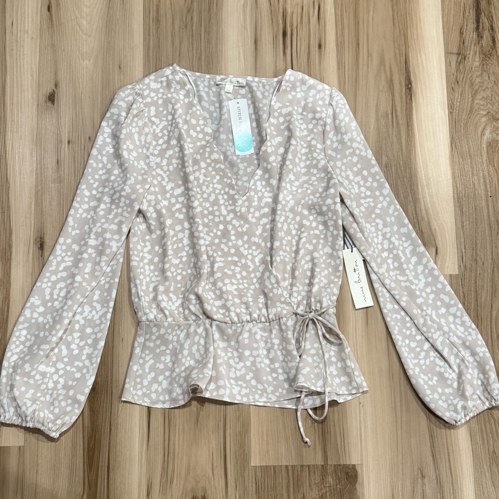 Nine Britton Cream Patterned Blouse with Tie Waist